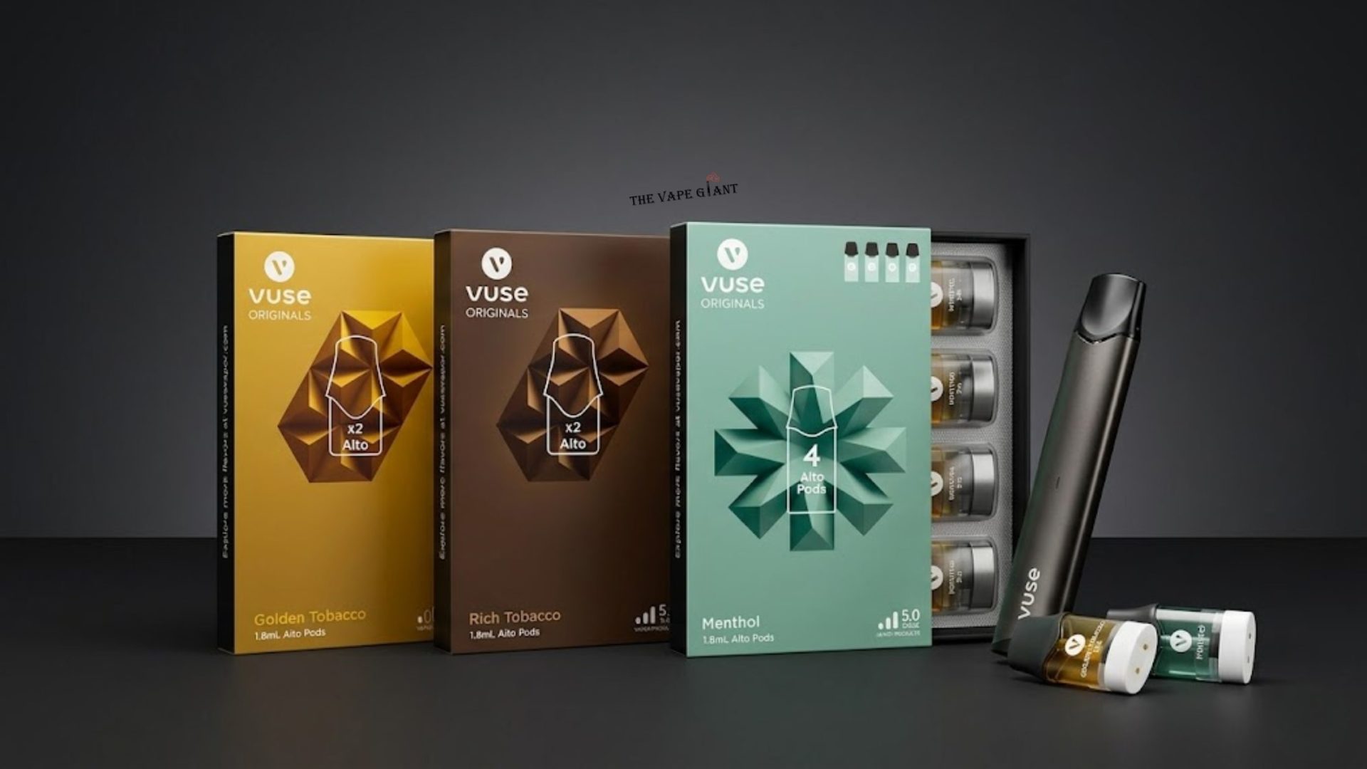 Alto Vuse pod flavor including Golden Tobacco, Rich Tobacco, and Menthol pods